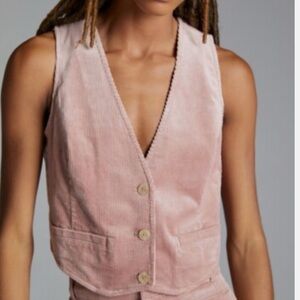 Anthropologie Pink Corduroy SET (vest and pants)